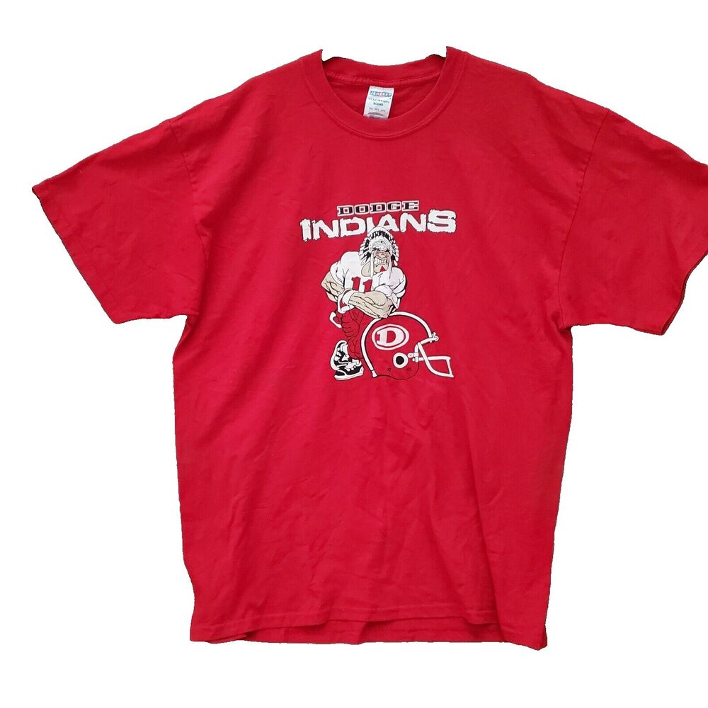 Dodge Indians Red T-Shirt Men’s XL Short Sleeve Football Helmet Graphic Tee